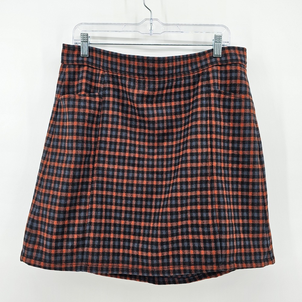 LOFT Plaid Mini Skirt Women 12 Orange Gray Black Wool Blend A-Line 573482 NWT